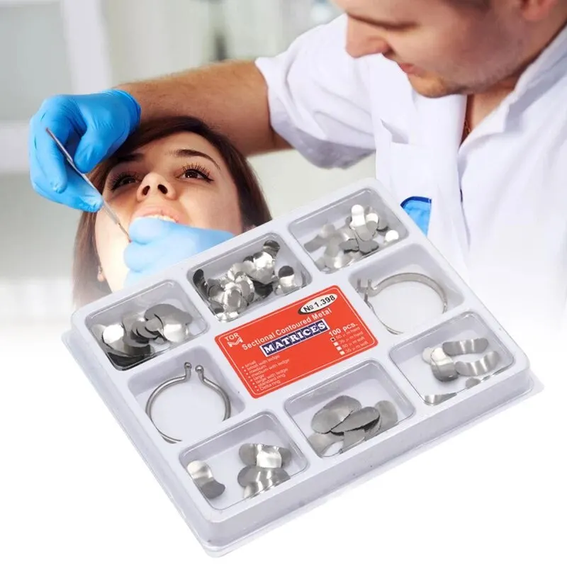 100Pcs/Box Dental Sectional Matrix System Band Resin Clamping/Seperating Ring Dentist Tools with Springclip Care Tool