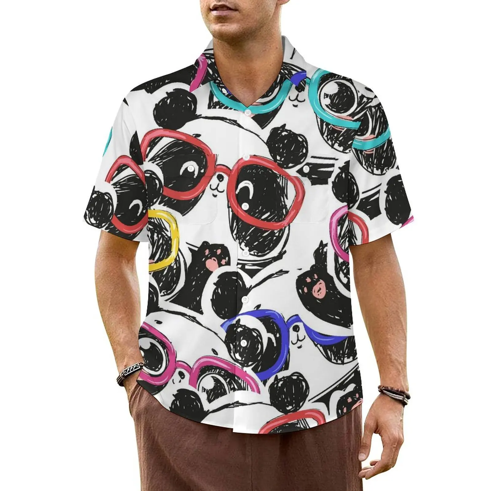 Camisa hawaiana de Panda bebé para hombre, camisas informales con estampado de animales bonitos para vacaciones, blusas de gran tamaño con diseño Harajuku de manga corta