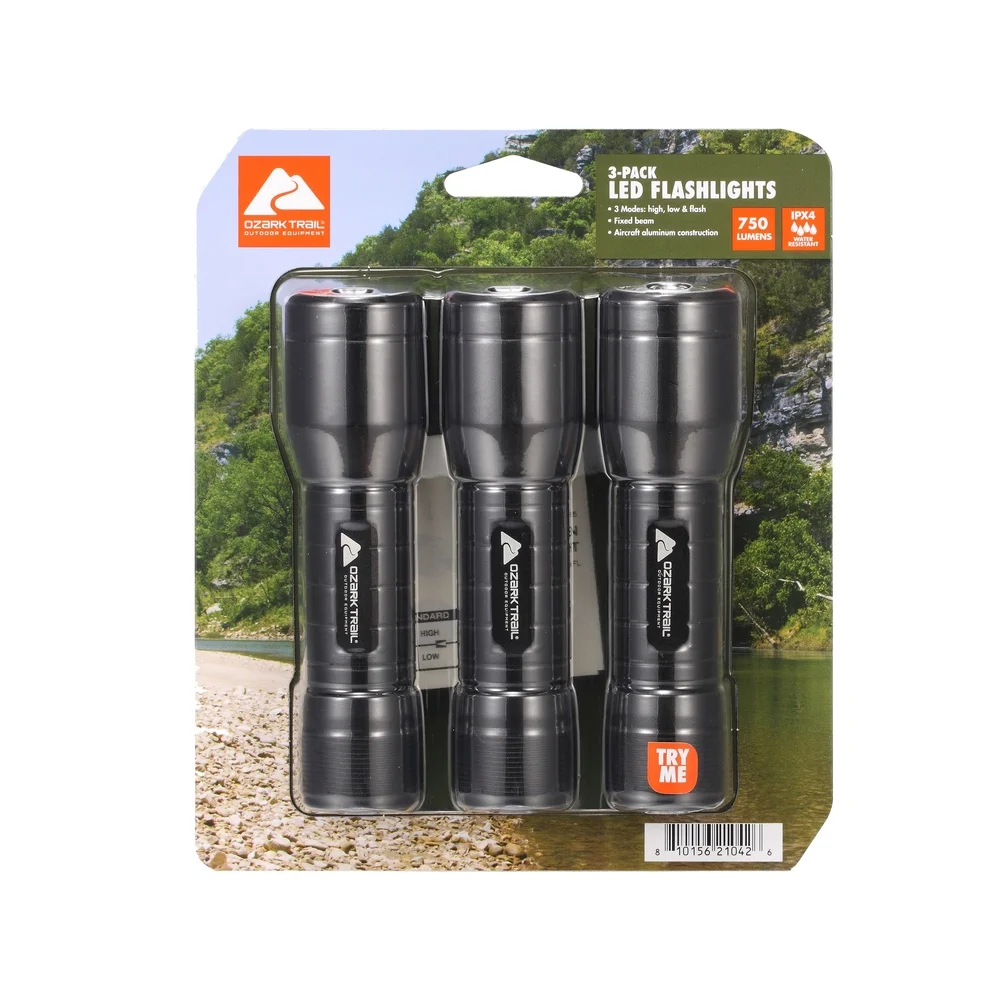 مصباح يدوي LED 750 لومن 3 عبوات مقاوم للماء ومقاوم للصدمات وبطاريات ألومنيوم متينة متضمنة للتخييم في حالات الطوارئ والمشي لمسافات طويلة #2