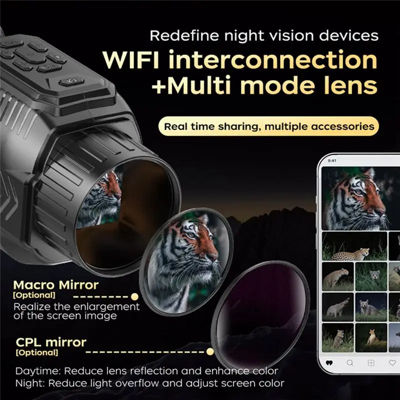B68C Digital Infrared 4K Night Vision Monocular, 68MP Image, 28X Digital Zoom Wifi Enabled Telescope For Camping Hiking