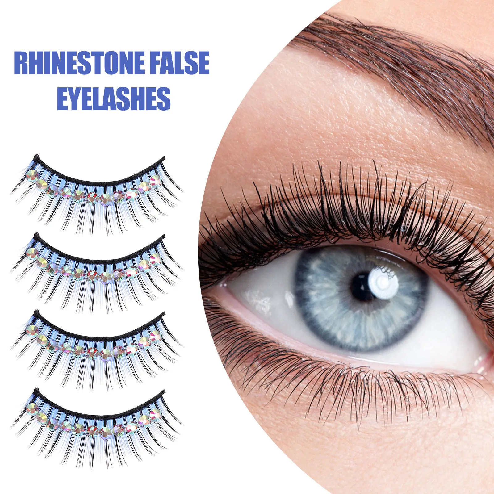 5Pairs Shiny Diamond Studded False Eyelashes Exaggerated Bold Lashes for Stage Art Makeup Photography Latin Dance Cosplay Party
