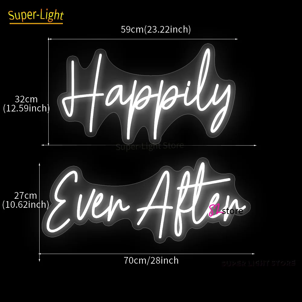 Imagem -04 - Sinal de Néon Led Personalizado para Decoração de Casa Grande Sinal Nome Felizmente para Sempre Casamento Aniversário 70cm