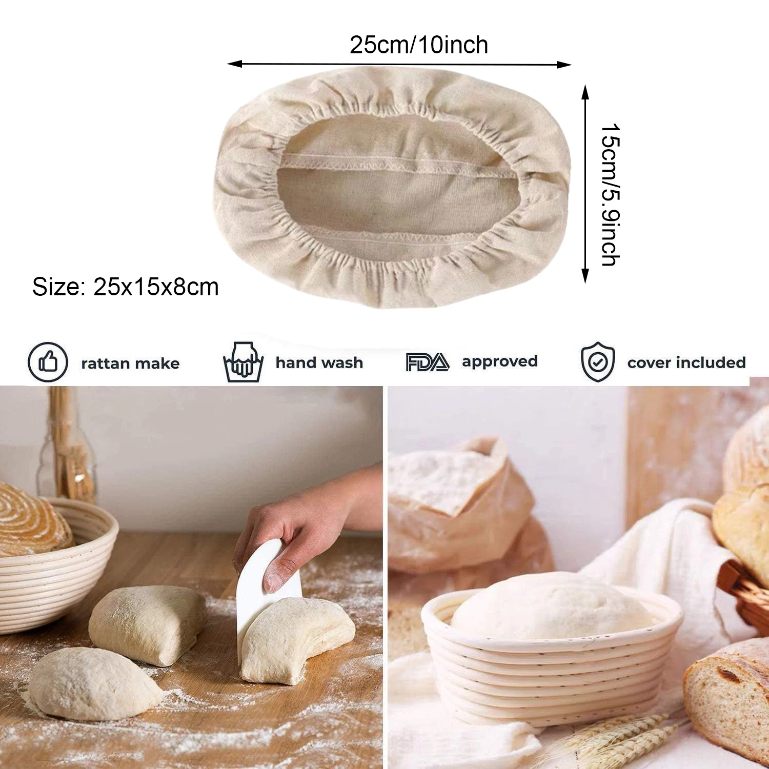 6 Pieces Oval Bread Proofing Basket Liner Cloth Cover Natural Rattan Baking Dough Proofing Basket Cloth Liner Bread Baking