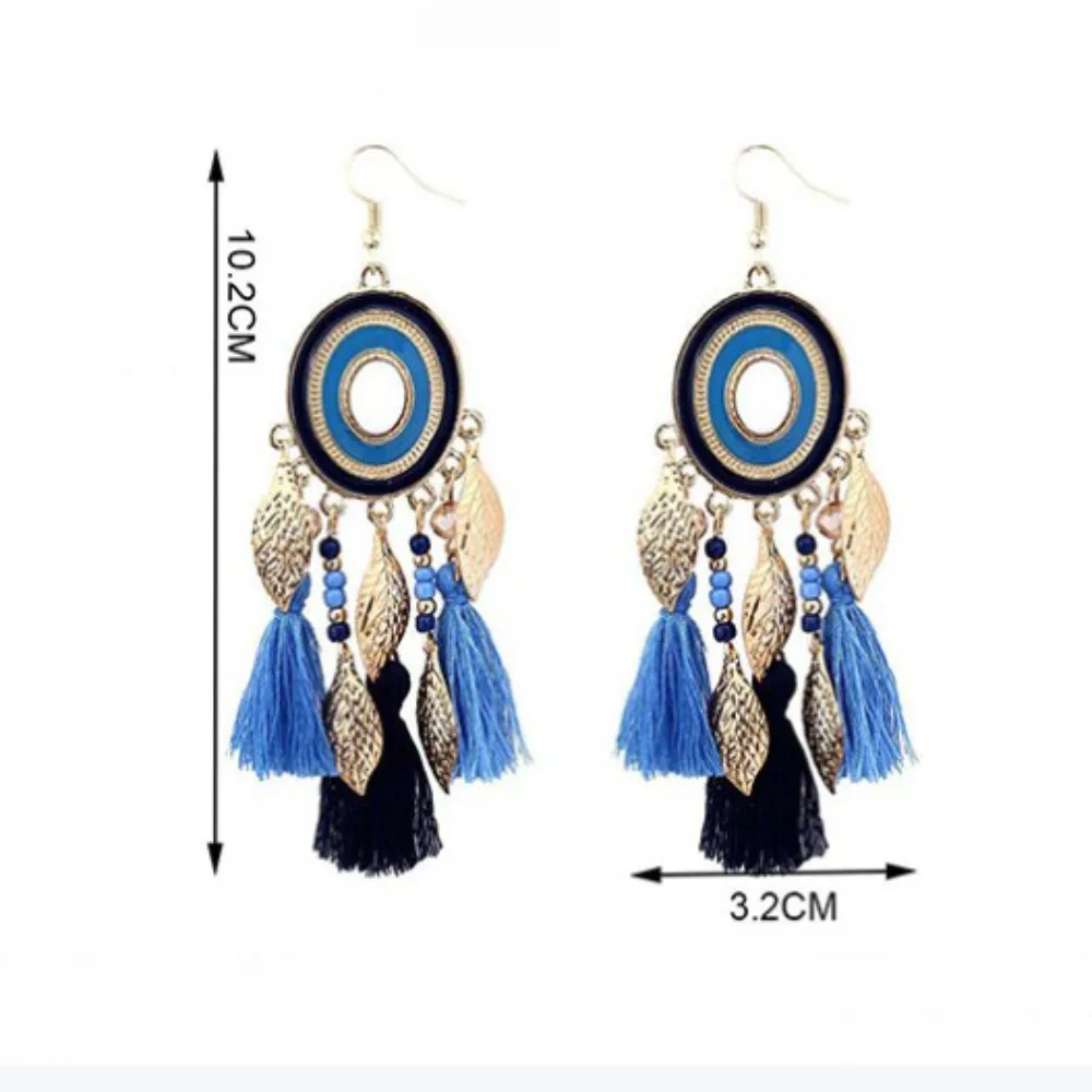 Fashion Alloy Bohemian Style Earrings with Tassel Long Tassel Earrings Large Elegant Earrings