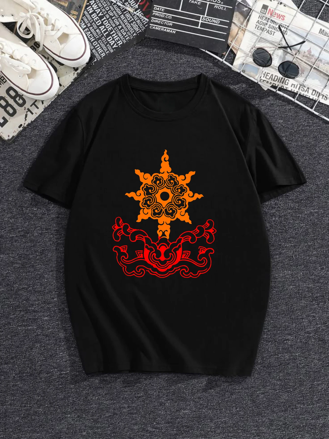 

Women's T-shirts Chinese style style Short sleeve tee Christmas Casual 100% cotton Orange And Red Design printed tee Basic O