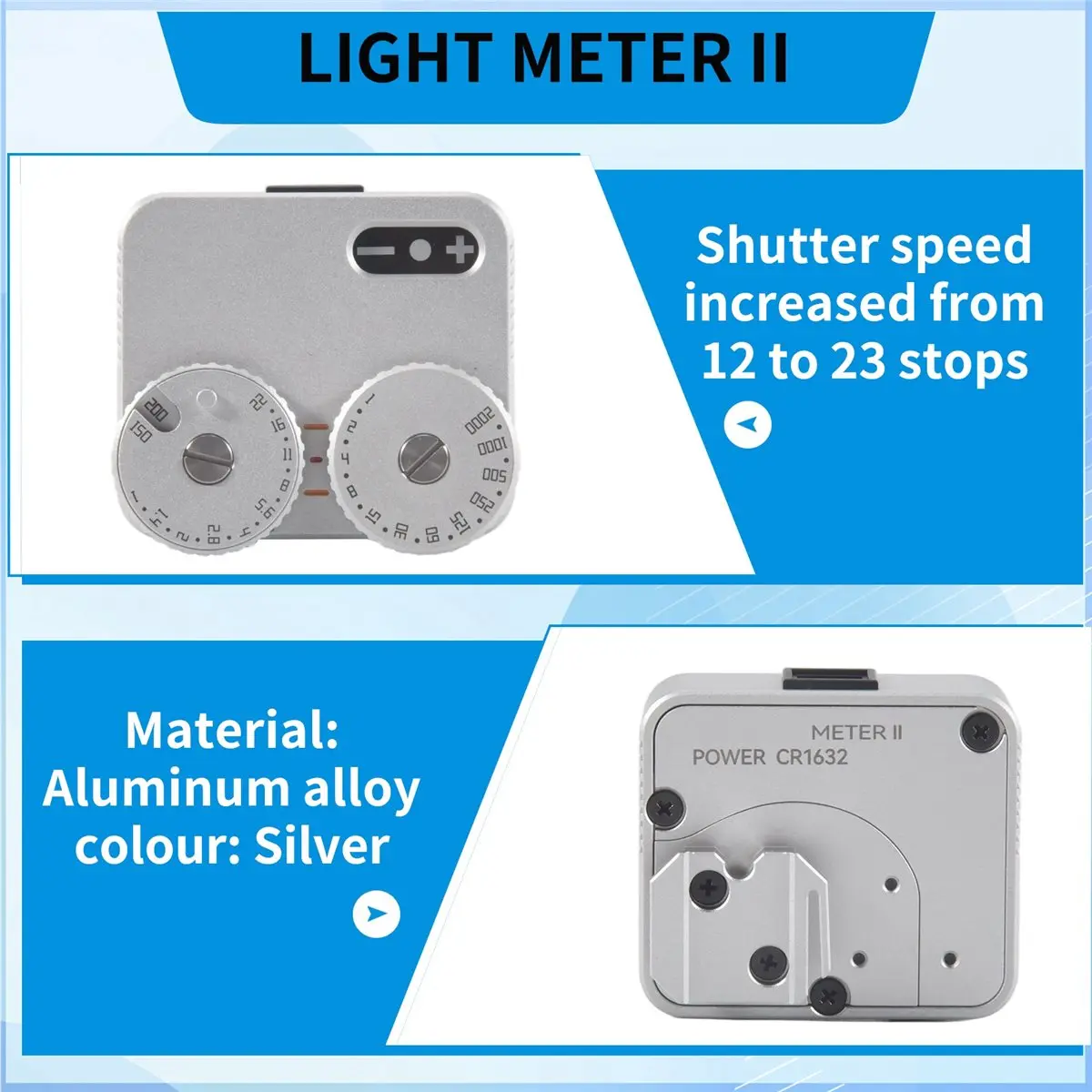 

AS62 Light Meter II Cold Shoe для DSLR-камер и пленочных фотоаппаратов, светомер с 12 режимами скорости затвора, аксессуары для фотосъемки (серебристый)