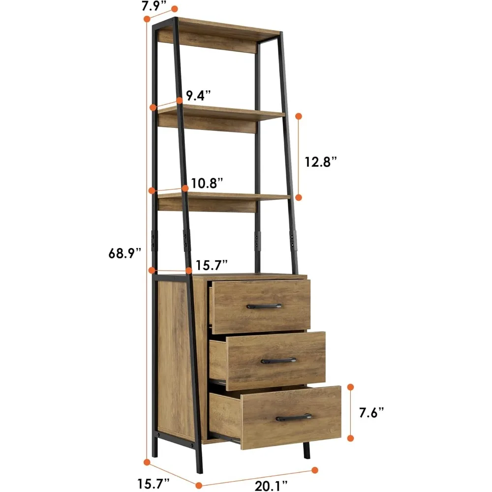 ชั้นวางหนังสือทรงสูง 4 ชั้น ทันสมัย พร้อมลิ้นชักไม้ สำหรับจัดเก็บของในห้องนั่งเล่นและทางเข้าบ้าน