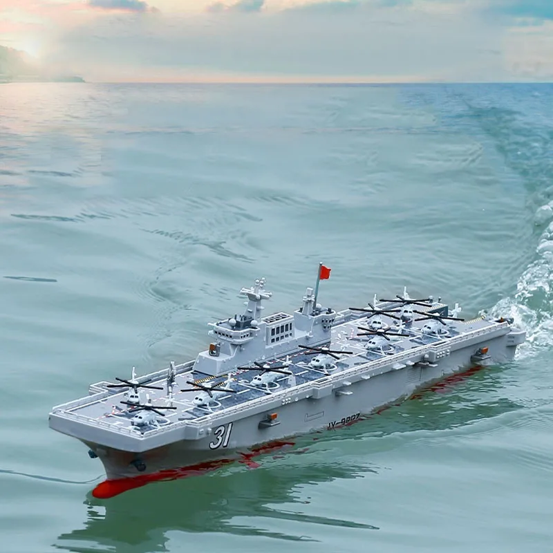 RC Hainan Amphibious Assault Ship Model Toy Gift Electric Remote Control Battleship Model Finished Product Aircraft Carrier