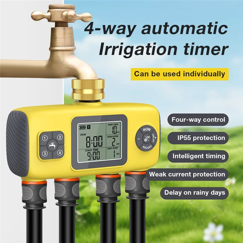 B97A-4-Zone Garden Water Timer Programmable Drip Irrigation Controller Imperial Threaded Tnterface Rain Delay Timed Watering