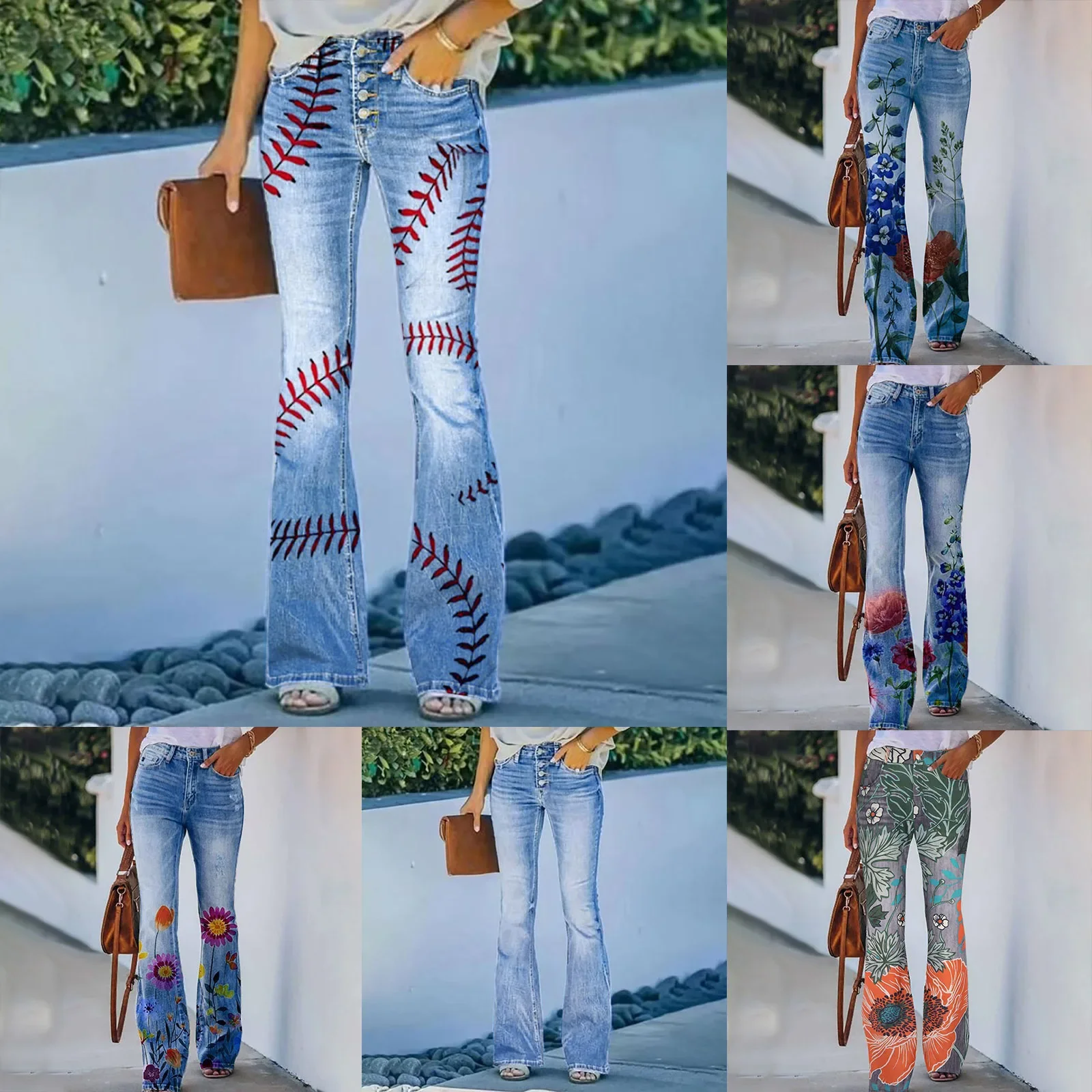 حجم كبير 2022 جديد بناطيل كاجوال المرأة حجم كبير الجينز الأزهار رقيقة نمط البيع السريع على موقع ئي باي السراويل كبيرة الحجم من الصين