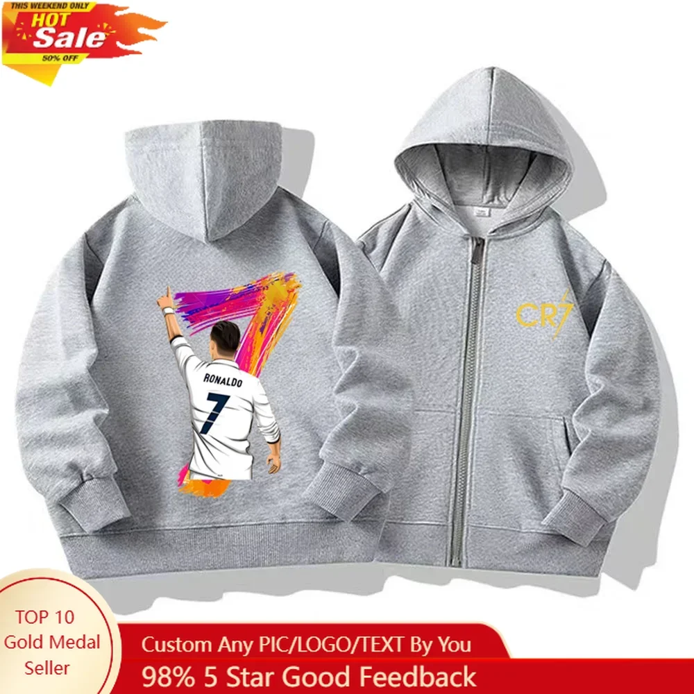 2025 اليورو رونالدو كرة القدم نجوم قلنسوة بسحاب بنين بنات البلوز الخريف/الشتاء البلوز سلسلة مخيط هوديي غير رسمي