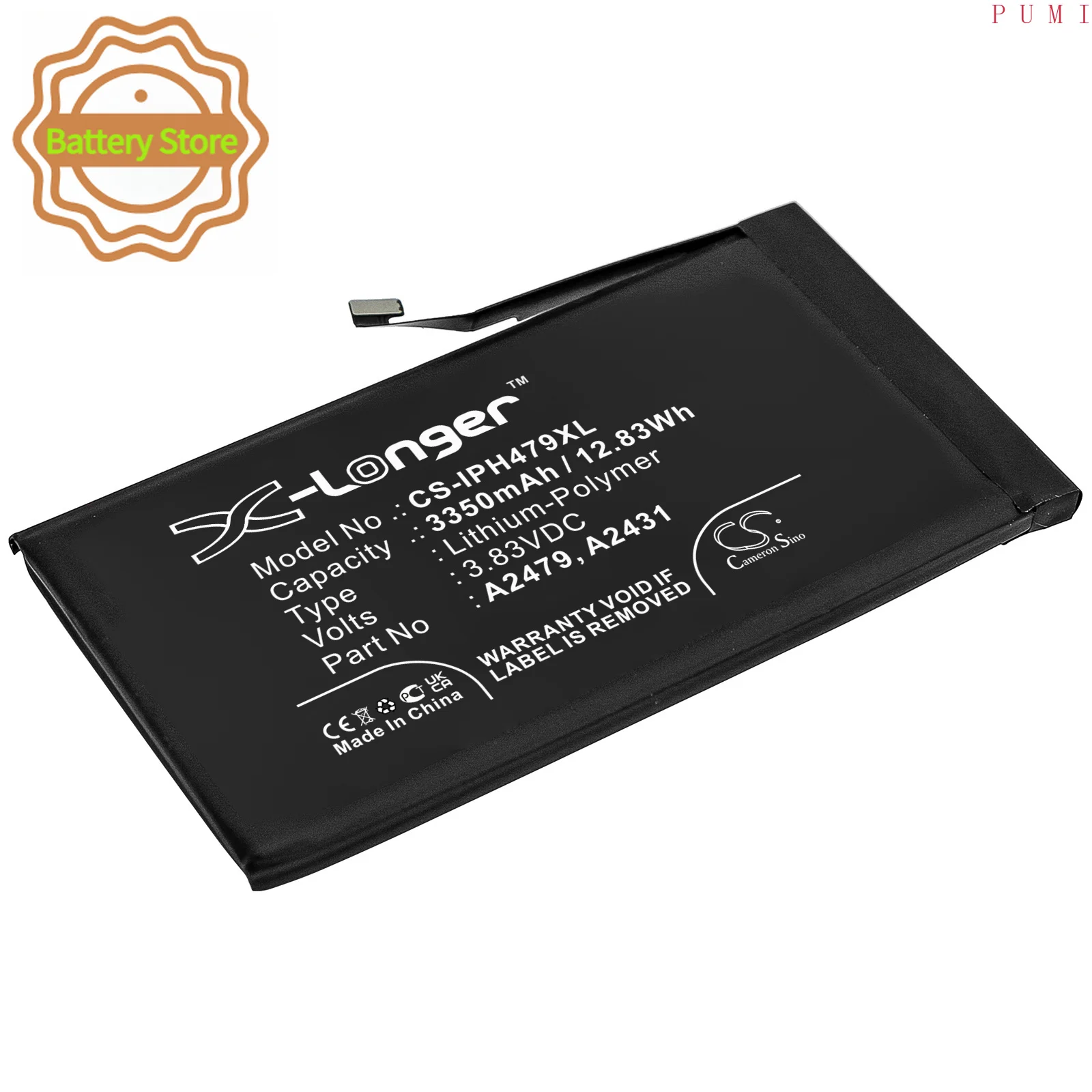 CS Replacement Battery for Apple iPhone 12,iPhone 12 Pro,iPhone 12 Max,A2408 PN:A2479,A2431 3350mAh / 12.83Wh