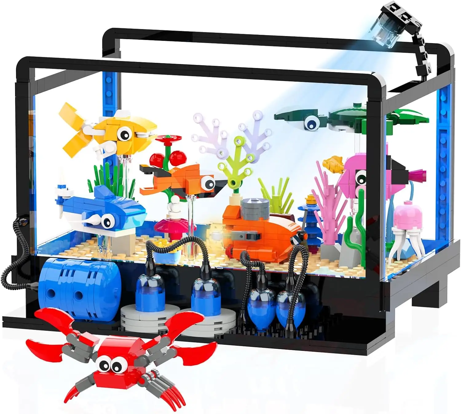 

Fish Tank Building Block Set, Lighting Aquarium Kit Included Marine Life, Submarine and Treasure Chest, Xmas Gift for Sea Lover