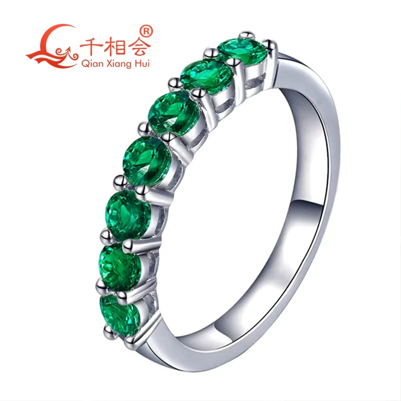 

3mm green color lab Emerald Seven Stones Half Eternity Band 925 Sterling Silver Ring Wedding Jewelry Rings Engagement