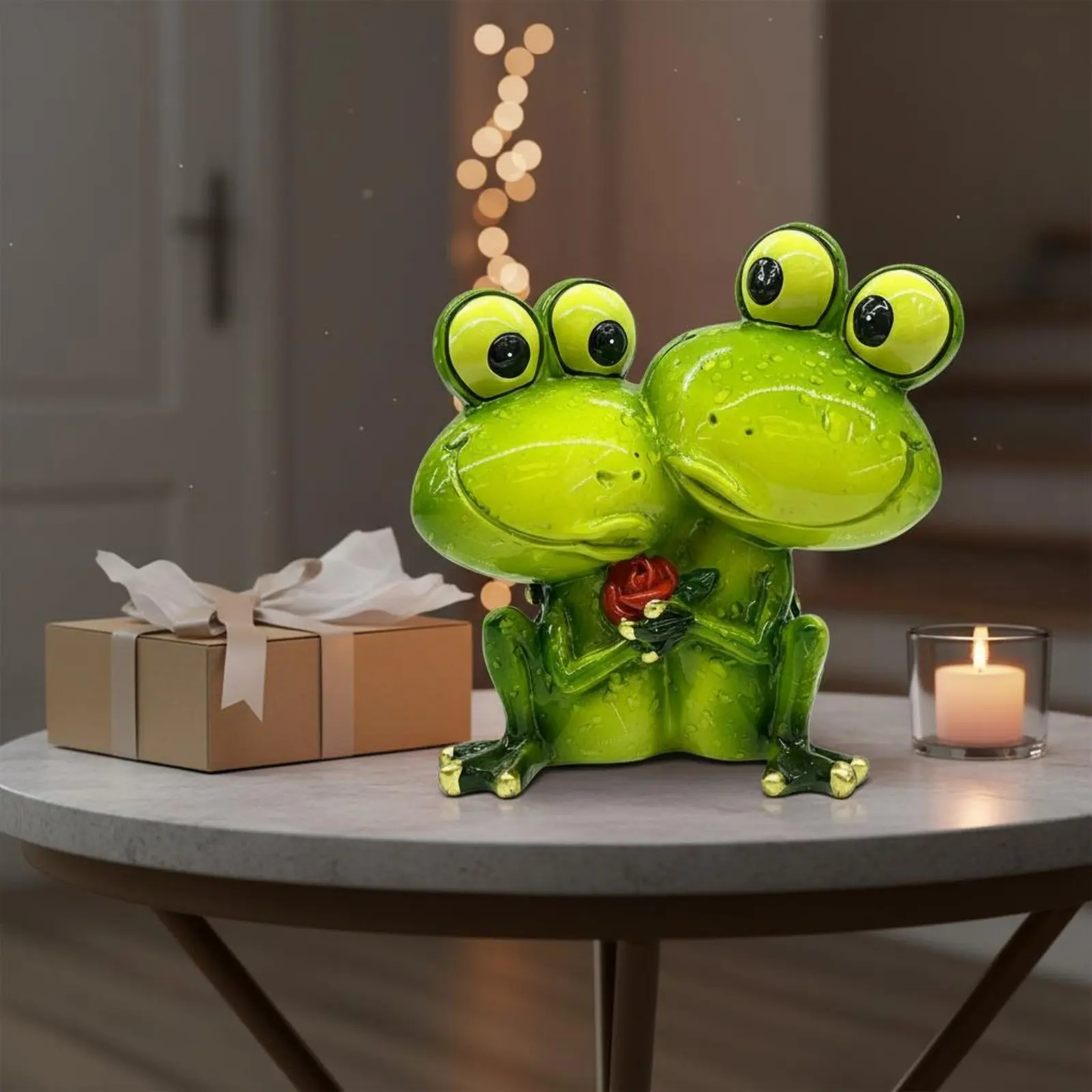 

Big Gaze Frog Sculpture Creative Design Couple Frog Statue Hugging Frogs Figurine Playful Distinctive Decor for Partners