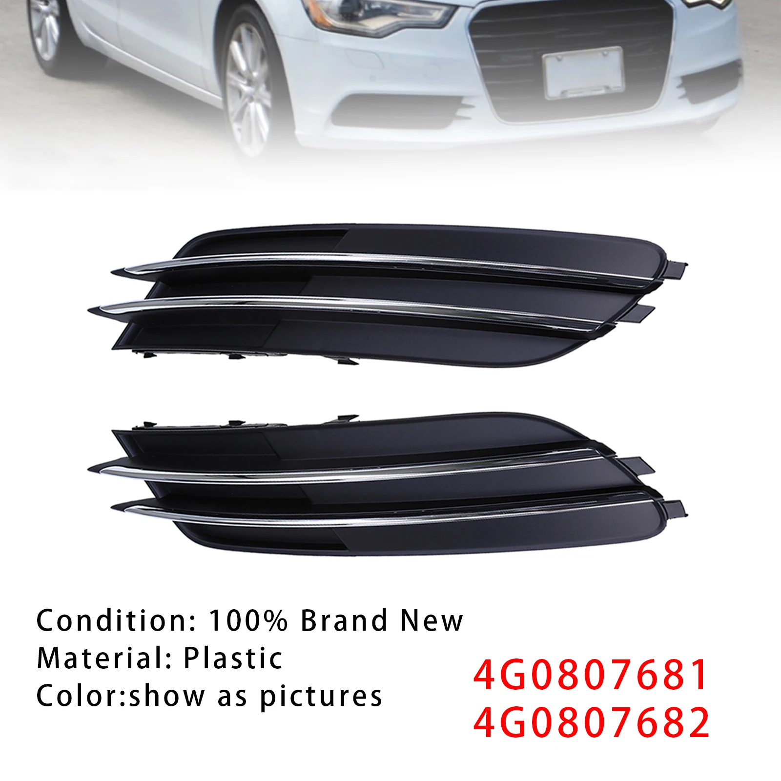 Artudatech 1 Paar Frontstoßstange, Nebelscheinwerfer, Grillabdeckung, Lünette für Audi A6 C7 2011 2012 2013 2014