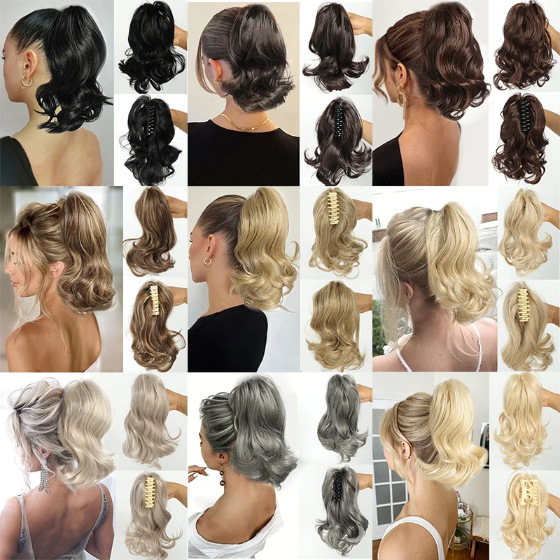 LUPU Synthetic Ponytail Extension Short Wave Curly Ponytail Clip in Claw Hair Extension Natural Synthetic Hairpiece for Women