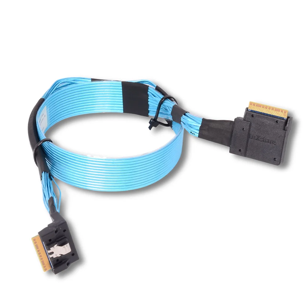 2025 NEW Up To Right Angled SlimSAS Slimlin SAS SFF-8654 8i To SFF-8654 8i Server Data Cable for PCIe 4.0 Array Card 24G 0.6m