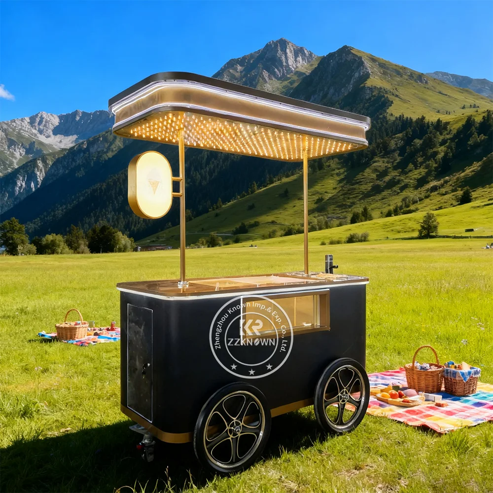 Hot Selling Ice Cream Display Cabinet Mobile Food Cart Customizable Capacity for Fast Food Retail Use Stainless Steel Frame