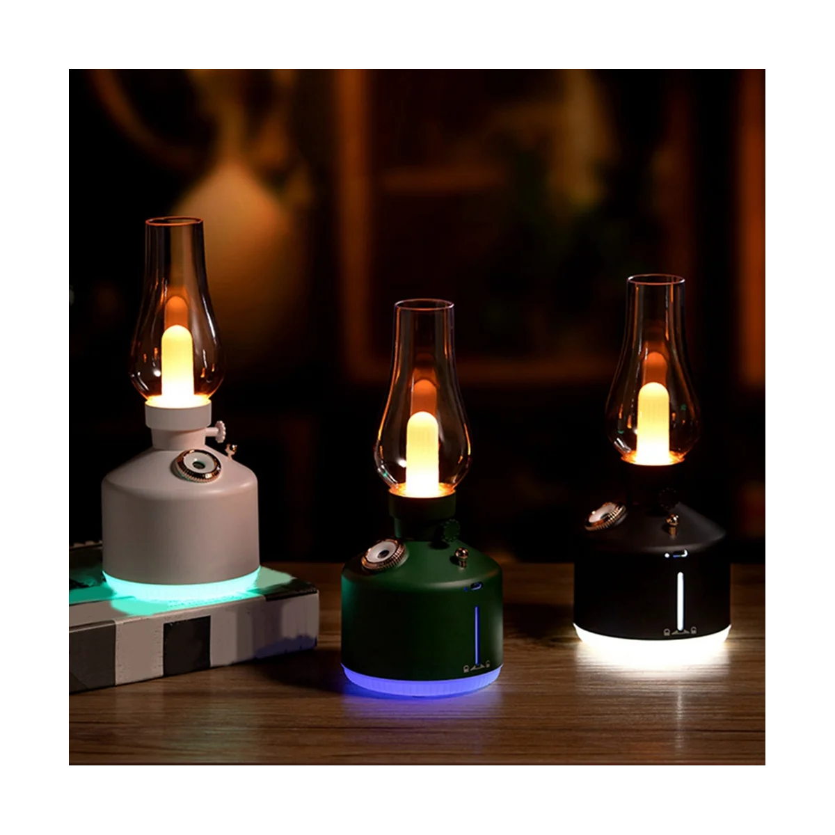 Retro Coal Oil Lamp Model LED Night Light Mute Mist Maker USB Rechargeable Wireless Mini Air Humidifier for Car Office B