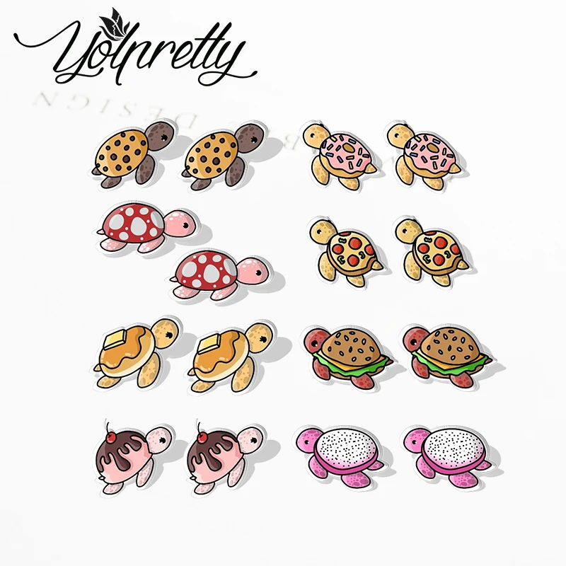 2023 Cartoon Cute Fruit Turtles Donut bread Acrylic Stud Earrings Resin Epoxy Ear Fashion Jewelry Earrings for Women Girls