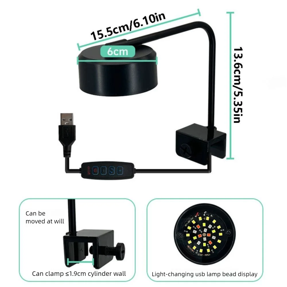 Mini klipsowa lampa akwariowa z 3 trybami kolorów, kąt nachylenia 90 stopni, energooszczędna lampa LED do akwarium 8W, USB lampa do roślin akwariowych