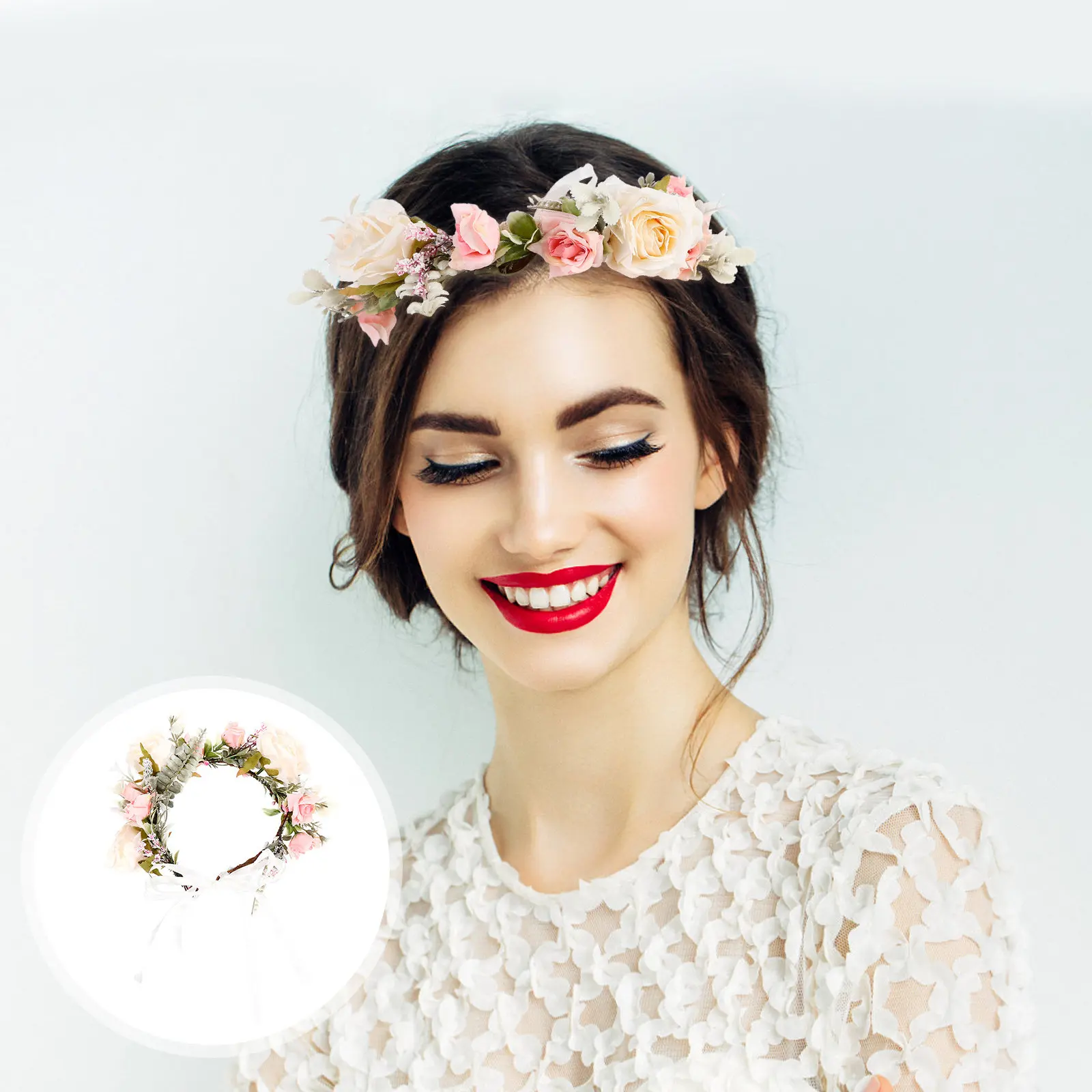 

Silk Floral Crown Garland Delicate Bridal Headpiece Wedding Headdress for Seaside Ceremony Bridesmaids Holiday Floral Headpiece