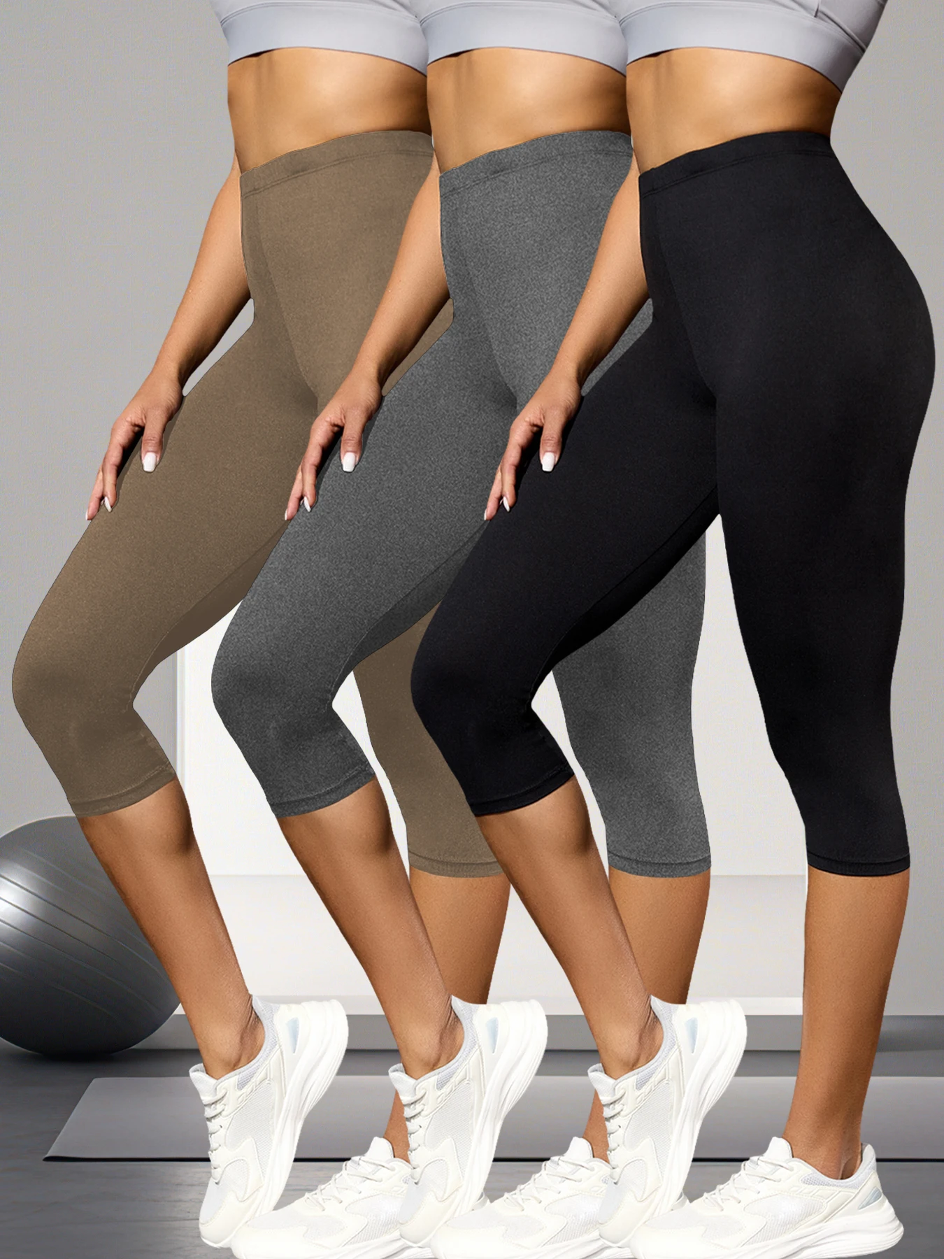 

3 Pack Women's Super Soft Capri High Stretchy Breathable Sports No See Through Workout Running Yoga Push Up Gym Fitness Leggings
