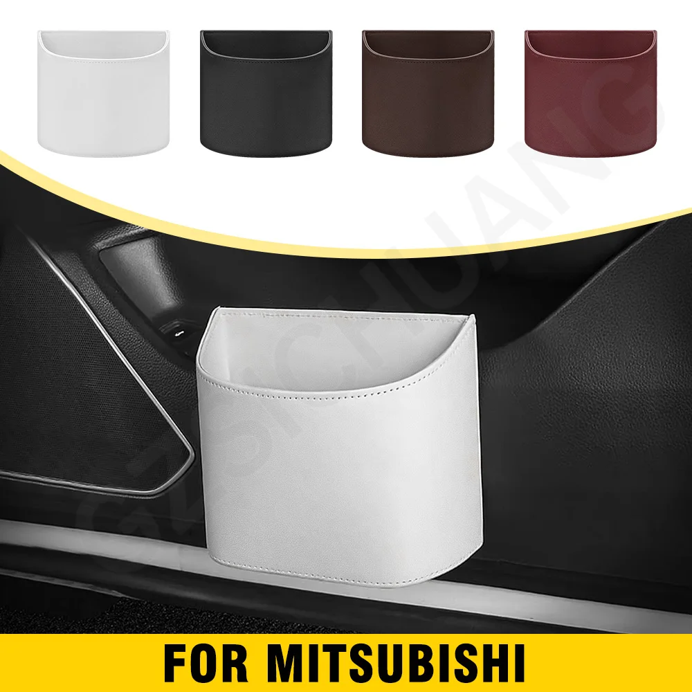 Car Trash Can Suspended Trash Can Car Leather Storage Bucket For Mitsubishi Outlander I II III 2001 2002-2021 Car Accessories