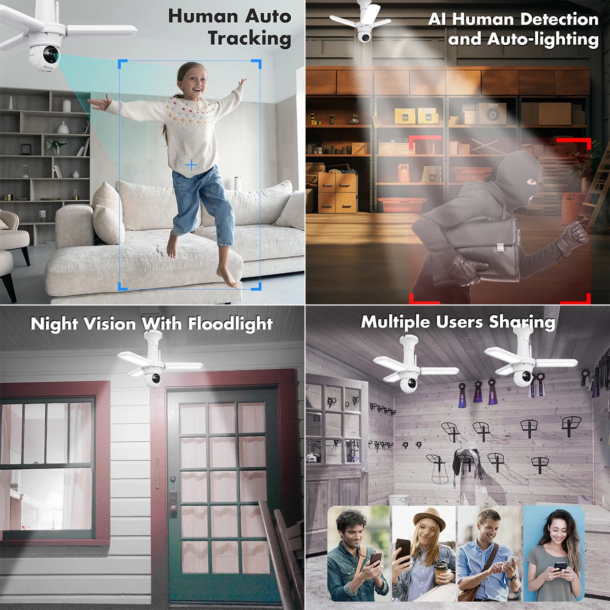 كاميرا بإضاءة LED لغرفة الغسيل المرآب قاعدة الممر E26 مع مستشعر حركة ذكي لمراقبة الذكاء الاصطناعي صوت ثنائي الاتجاه #6