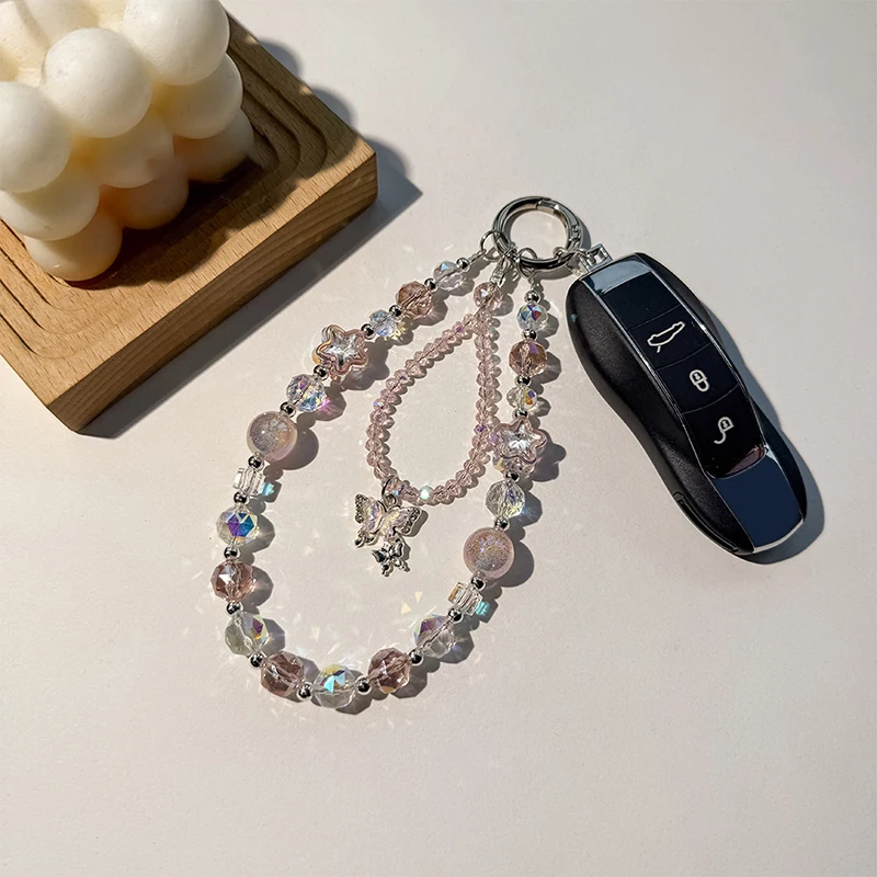 Exquisite Butterfly Crystal Mobile Lanyard Strap Hand-beaded Bag Pendant Portable Anti-Lost Phone Hand Rope Ornament