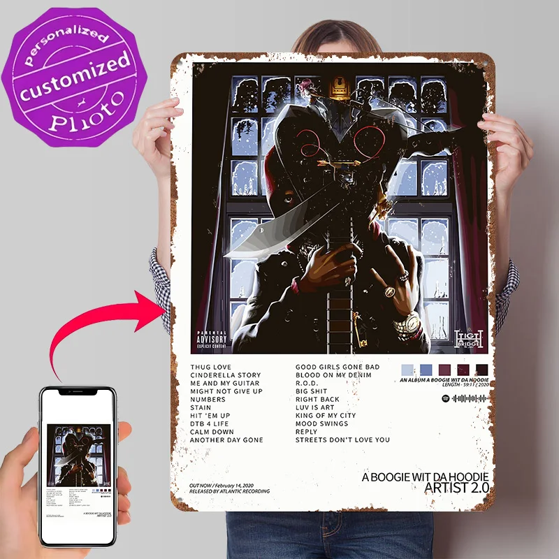 A Boogie Wit Da Hoodie Album Art 3D Printed Texture Poster Personalized Wall Art Retro Metal Tin Signs for Article Decoration
