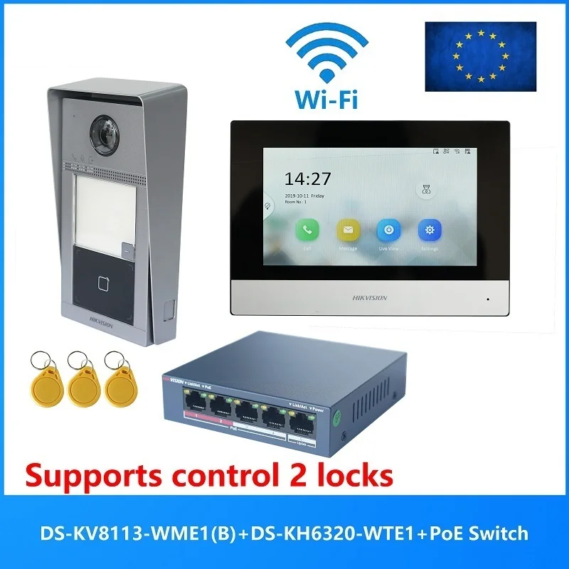 

Top Original Multi-language 802.3af POE Video intercom KIT,include DS-KV8113-WME1(B) & DS-KH6320-WTE1 & PoE Switch