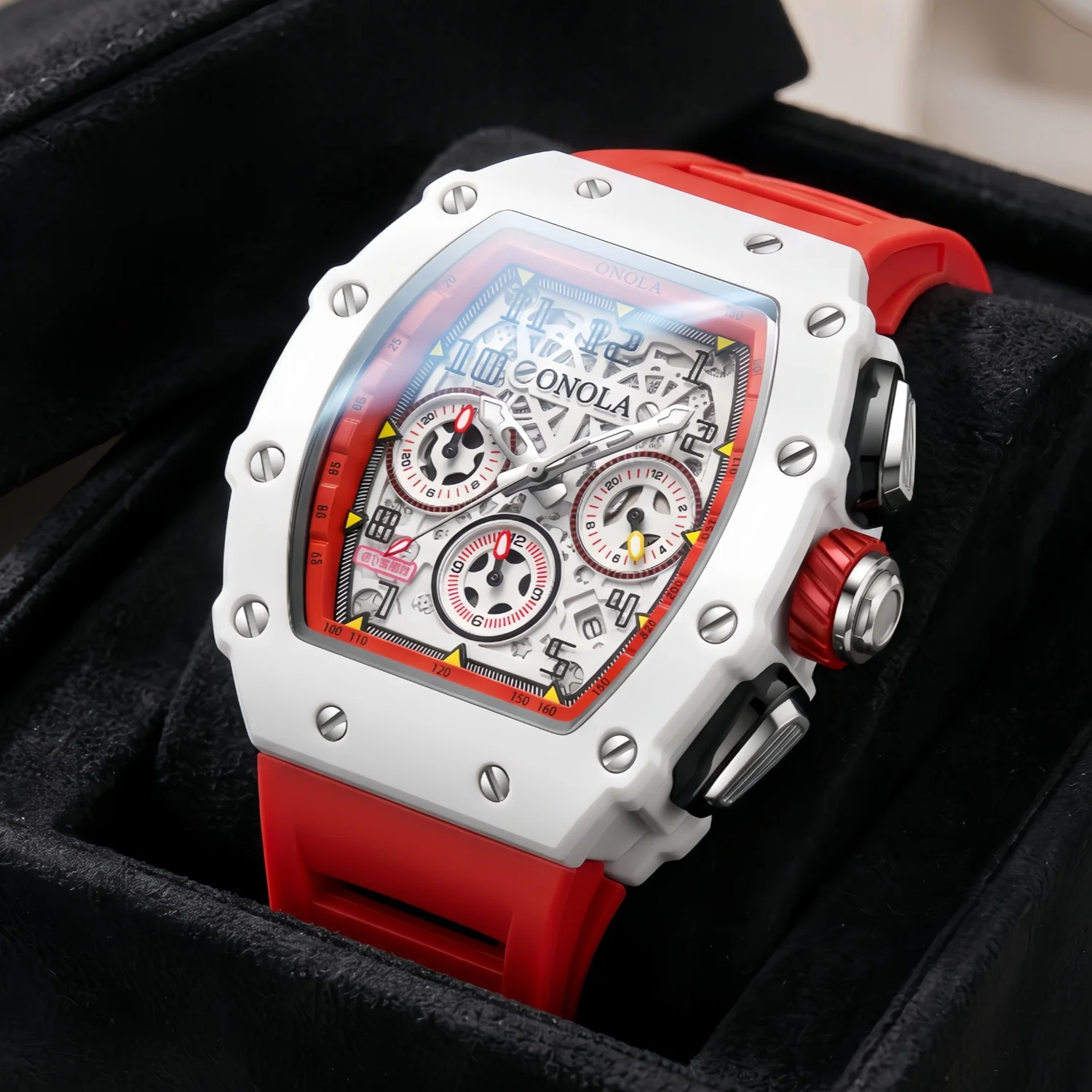 ONOLA Men's Quartz Watch Silicone Strap Multi Functional Calendar Waterproof Watch Frame Dial Sports Business Men's Watch