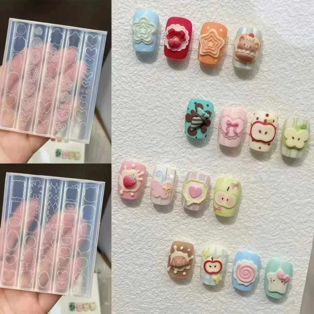 Nail Mold 3D Silicone Carving Nail Template Cute Frame - little bear Strawberry Star Heart Stencils Diy Manicure Decor Tools
