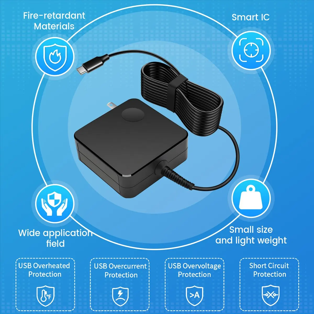 Suitable for Square Notebook Portable Power Adapter 65W Type-C Port Pd Fast Charge Computer Charger US Plug-A69M