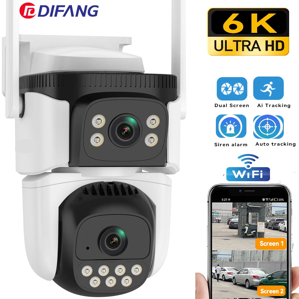 

6K WiFi IP Camera Home Security 10MP CCTV 4K Dual Lens Dual Screen Street Cam Auto Tracking Wireless Surveillance Camera Outdoor