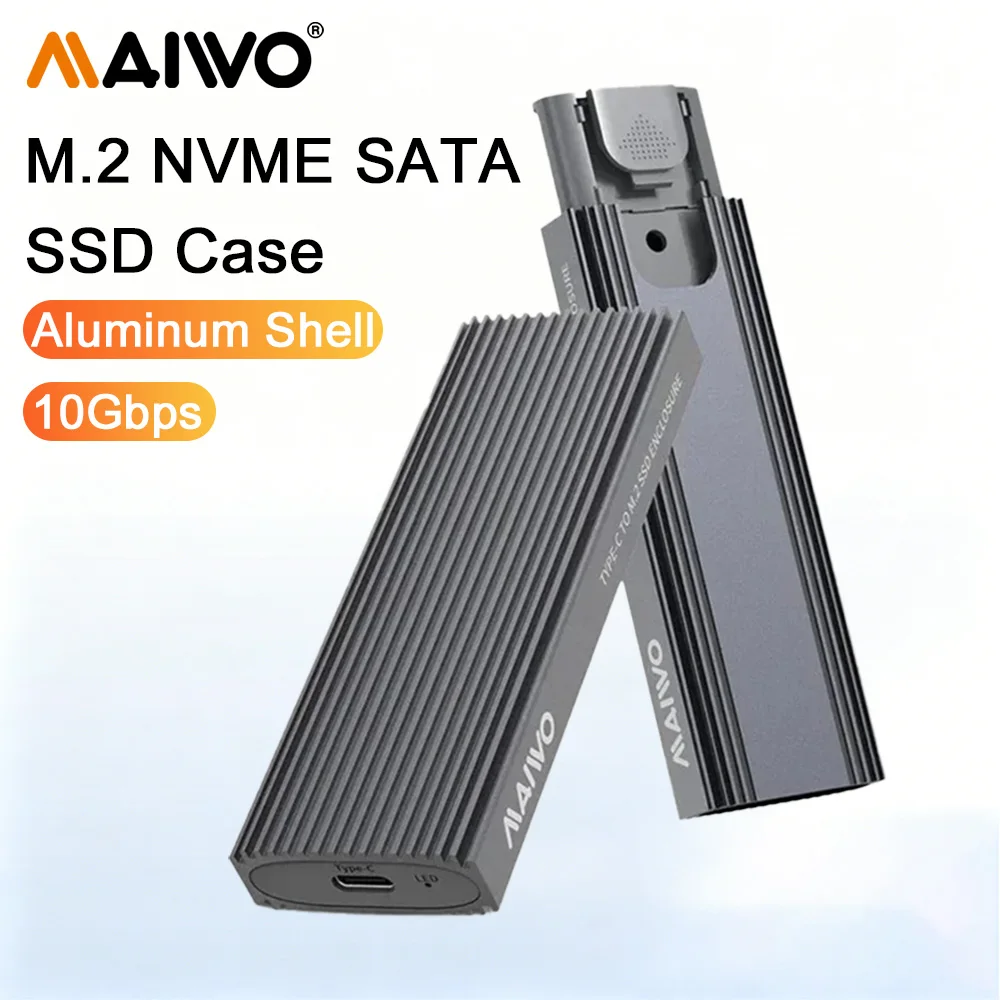MAIWO M.2 NVMe SATA SSD Case 10Gbps USB3.1 Type-C GEN2 Adapter PCIe NVMe NGFF SATA SSD Enclosure Support M Key/B+M Key Tool Free