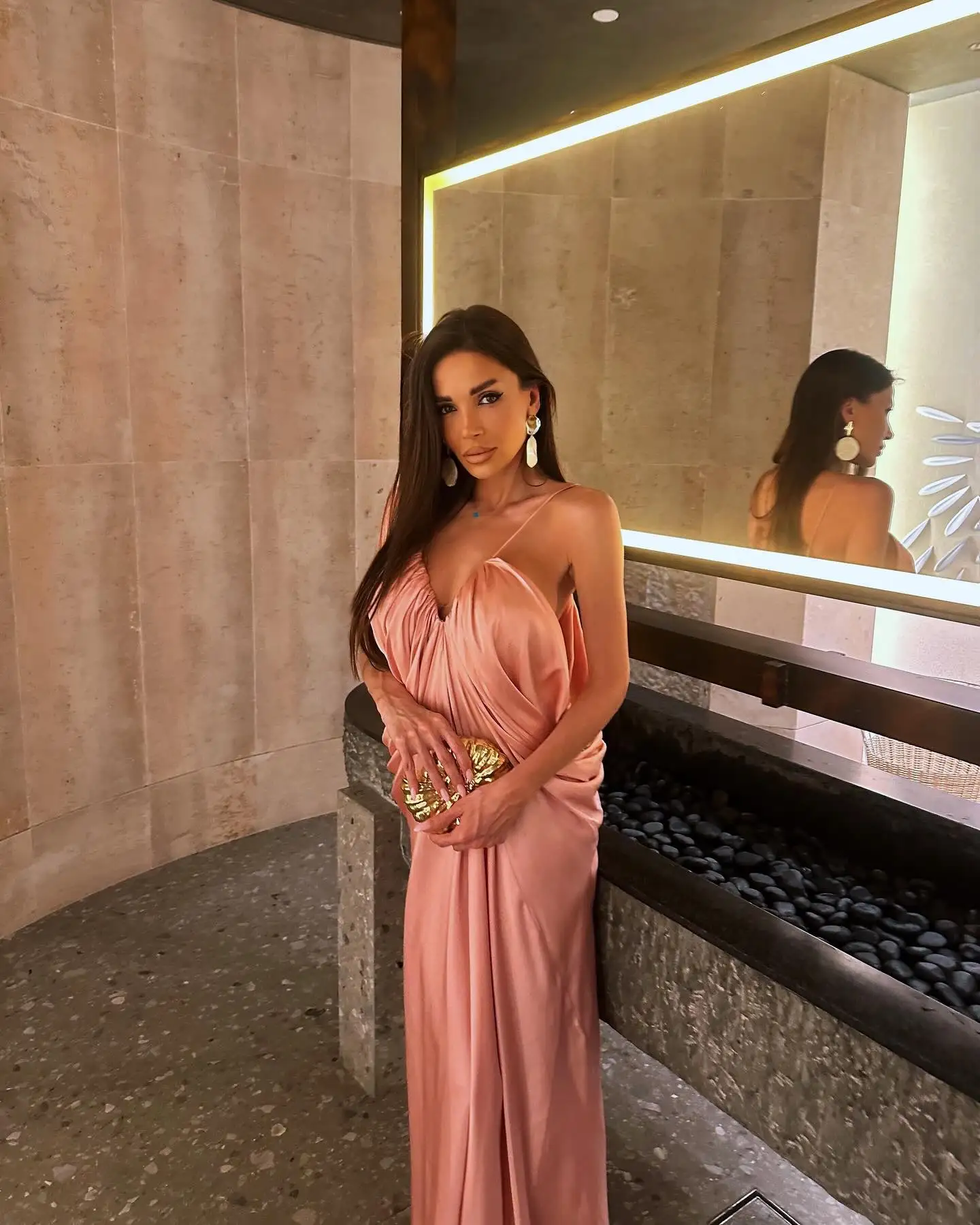 

HH Woman Summer Holiday V-neck Midi Casual Dress Female Chic Elegant Silhouette Pleated High Street Sexy Backless Long Dress