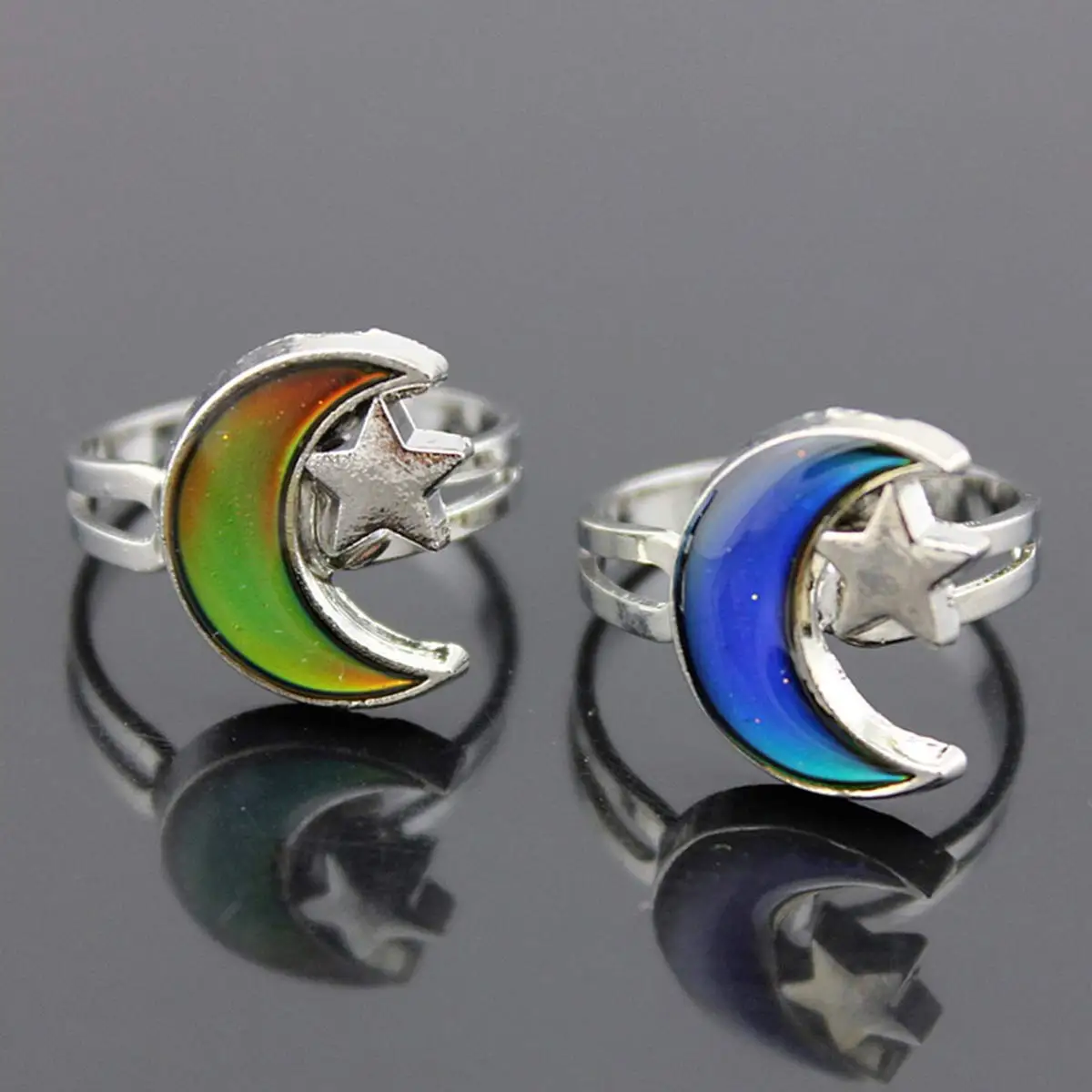 1PC Mood Rings Ring Color Change Emotion Feeling Finger Ring Moon Star Mood Rings Size Adjustable for Women Girls