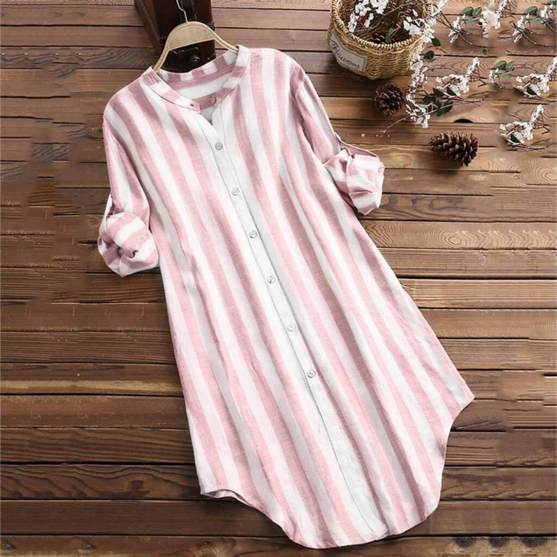 European and American Style Women's Shirt Striped Cotton Long Sleeved Loose Temperament Elegant Spring Shirt Versatile Top 2023