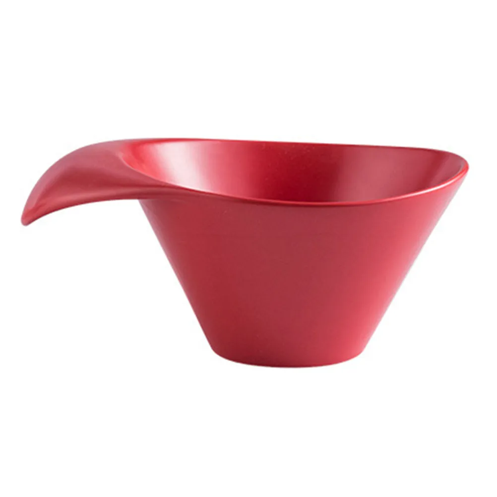 Tazón de Cerámica Asimétrico Rojo Mate, Diseño Moderno, Apto para Arroz, Sopa, Fideos, Ensalada, Aperitivos, Vajilla de Restaurante