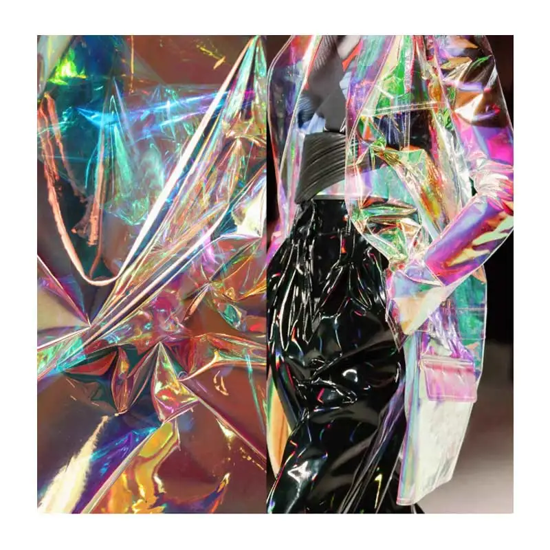 Iridescent TPU Film - Transparent Rainbow Laser Gradient Waterproof Fabric for Fashion & Designer Accessories