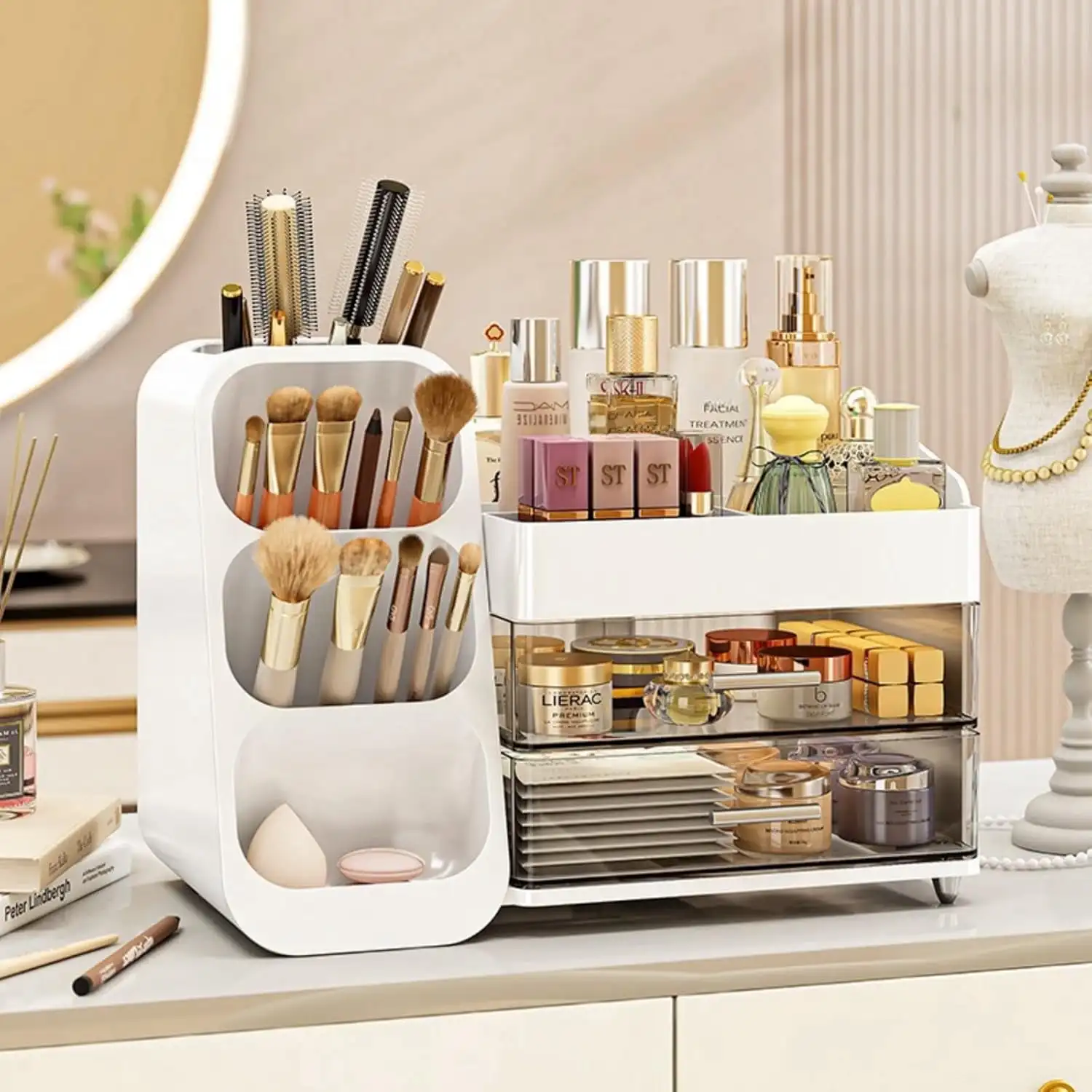 

Makeup organizer with Drawers for Vanity,Spacious Cosmetic Display Case,Perfect Storage Solution for Your Beauty Essential
