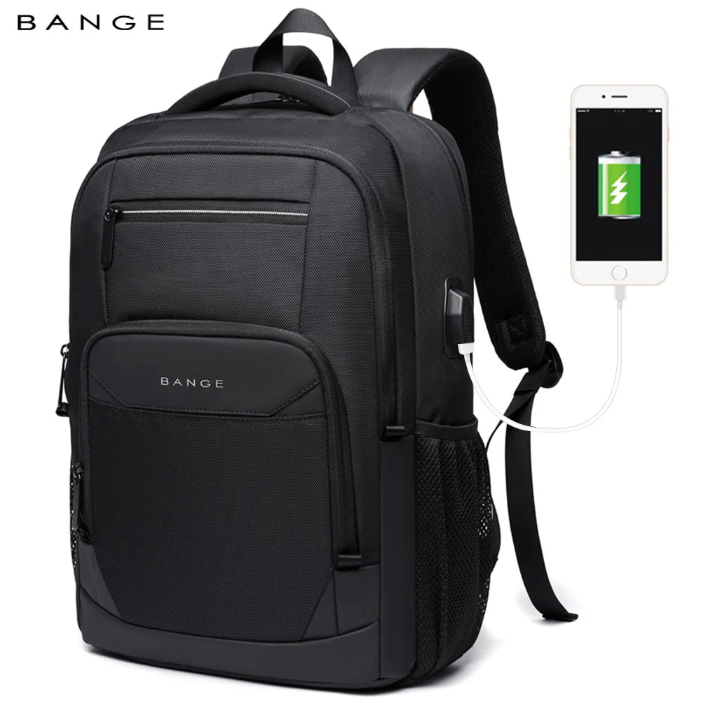 BANGE Travel Waterproof Backpack with USB Charging Port Fit 15.6 Inch Laptop Backpacks for Men and Women, Teenager School Bags