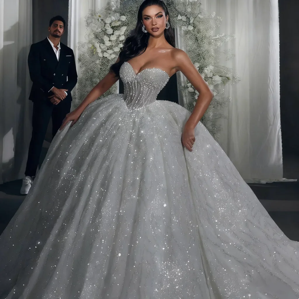 Vestidos De Novia De princesa sin tirantes brillantes, bata con corsé ajustado con cuentas De encaje, vestido De baile nupcial De corte en A, Vestidos De Novia personalizados