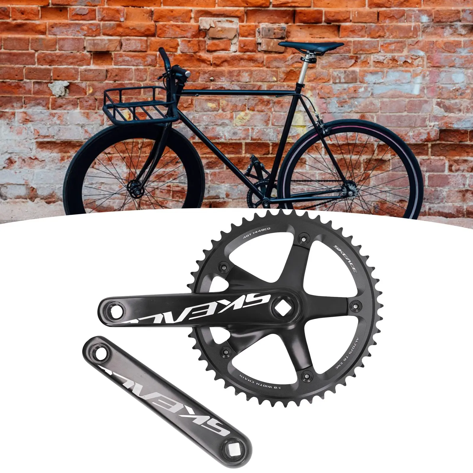 Aluminum Alloy 144 BCD 48T Single Speed Crankset Bike Crank Arm Bicycle Crank Arm Set Black Bike Crank Arm Set Bike Crank Arm