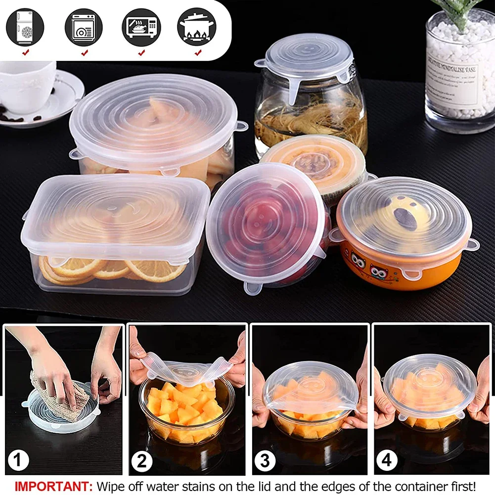 Flexible Lid Silicone Cover Food Wrap Caps Cookware Bowl Fresh Microwave Lids Stretch Silicone Covers for Kitchen Accessories