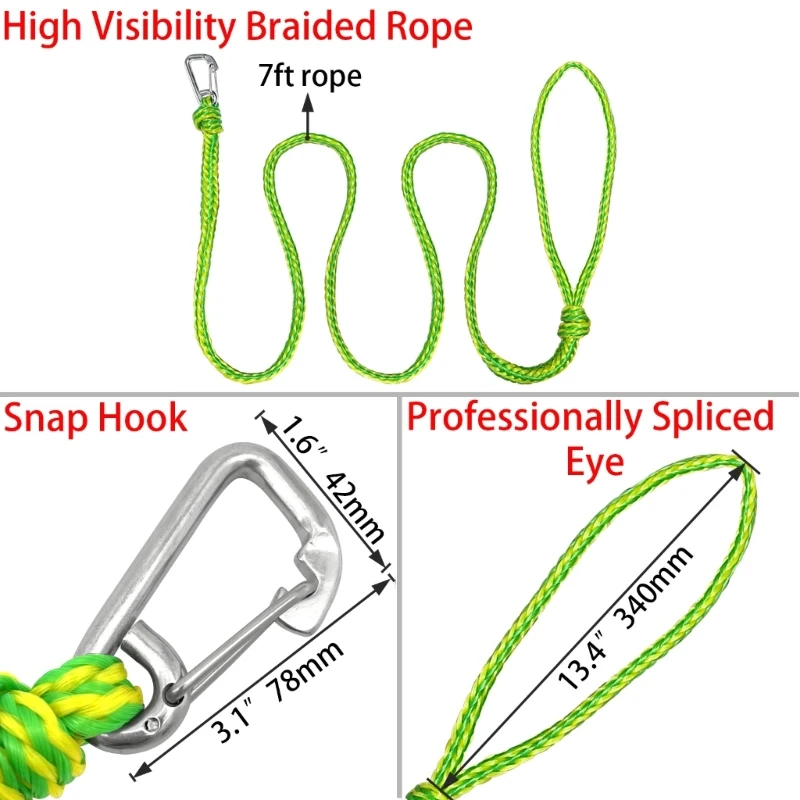 Boats Mooring Rope Dock Line Nylons Highly Visibleness Marine Braids Rope Nylons Kayaks Tow Rope with Clip