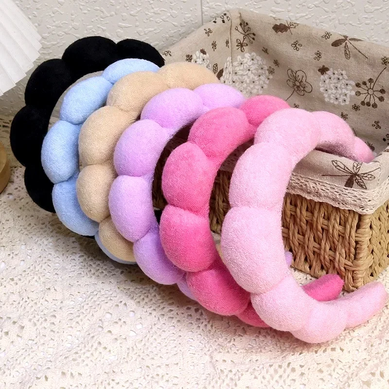 Women Fluffy Sponge Hair Headband Comfort Wide Stretch Head Wrap All-purpose Hair Band for Facial Cleansing Makeup Removal Bath Spa Daily Beauty Routine